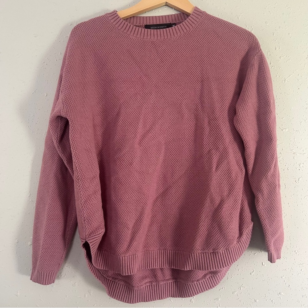 Merokeety Pink Crew Neck Sweater Pastel Casual Comfy Medium